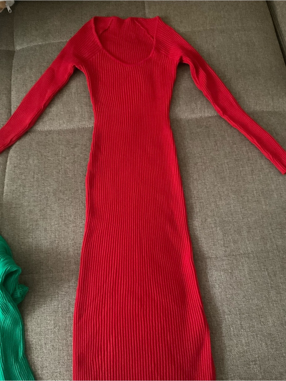 SHEIN Red Ribbed Long Sleeve Maxi Bodycon Dress